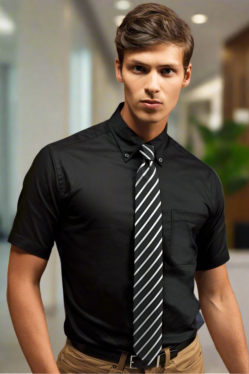 PR236: Men Short Sleeve Oxford Shirt Mens Short Sleeve Shirts Premier Black 14.5"