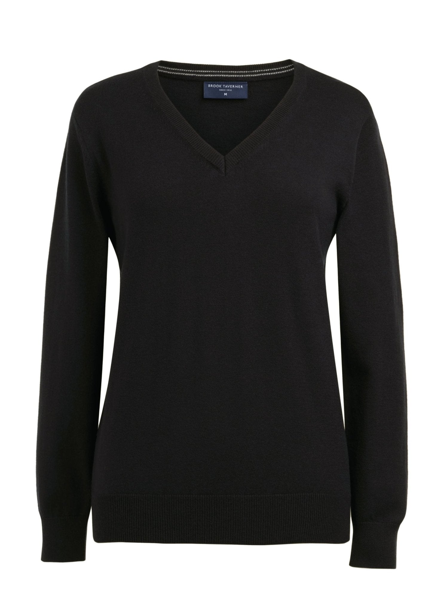 Riga Ladies V-Neck Jumper Womens Knitwear Brook Taverner Black XS