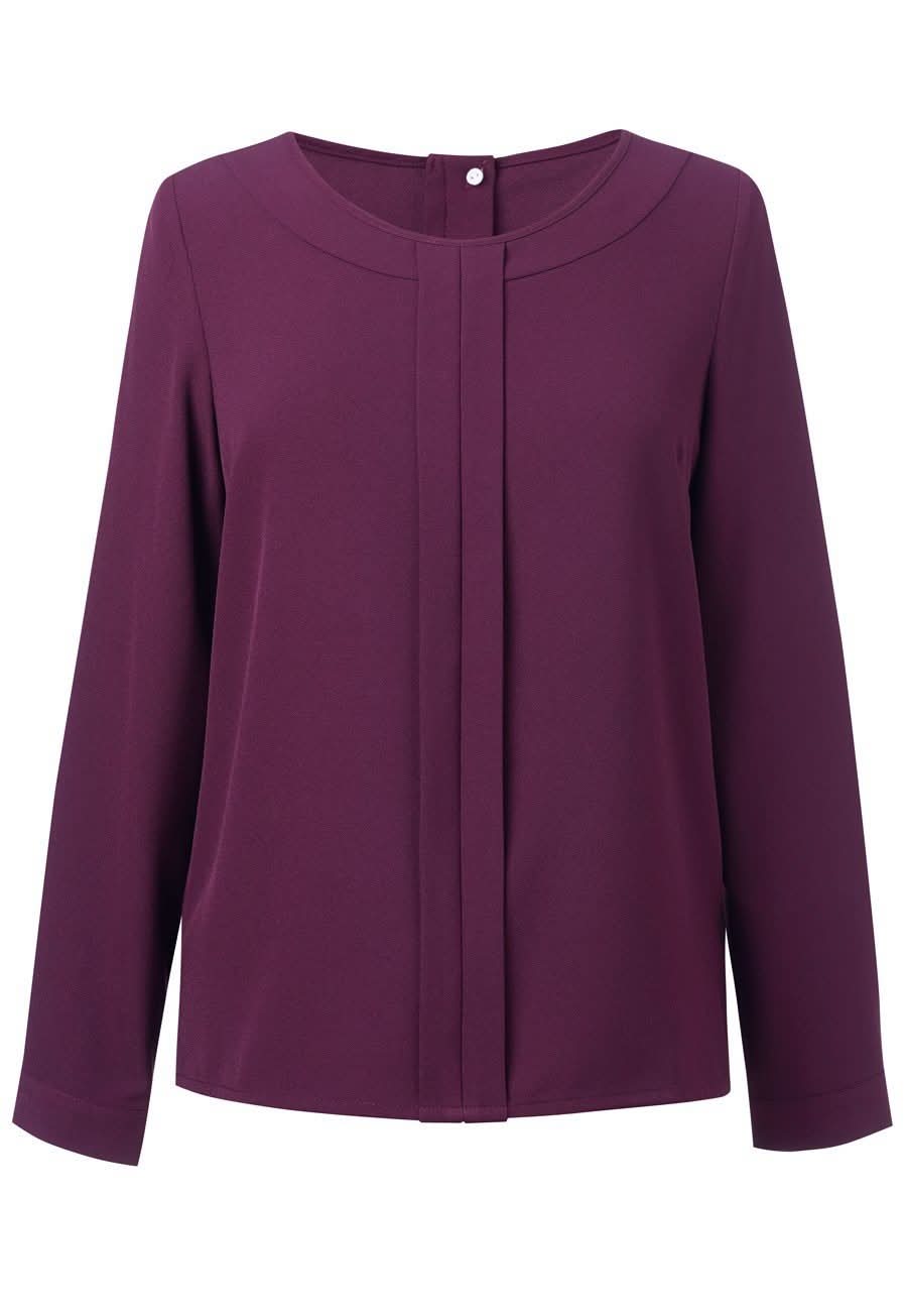 Roma Plain Ladies Crepe de Chine Blouse Blouses Brook Taverner Burgundy 6