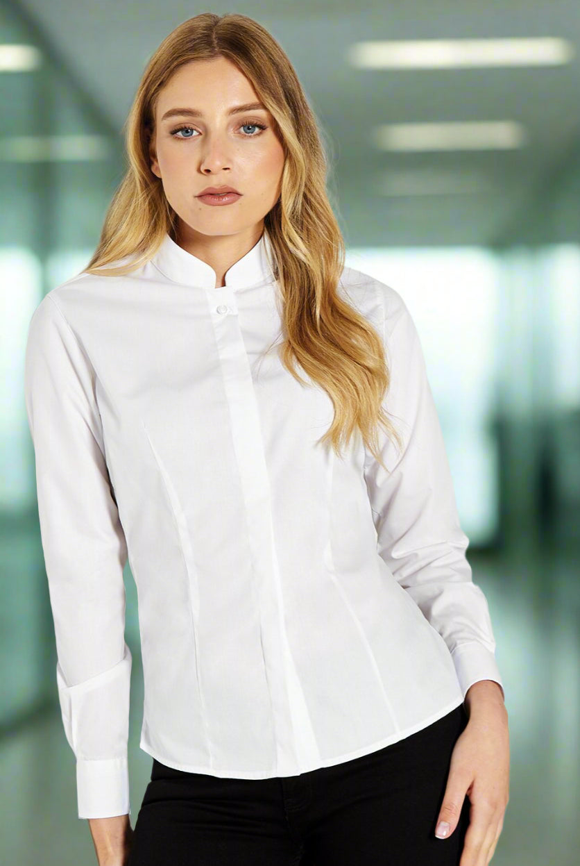 KK261: Ladies Mandarin Collar Shirt Womens Long Sleeve Shirts Kustom Kit