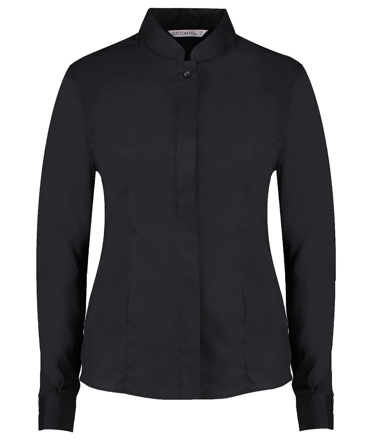 KK261: Ladies Mandarin Collar Shirt Womens Long Sleeve Shirts Kustom Kit Black 8