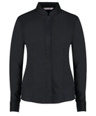 KK261: Ladies Mandarin Collar Shirt Womens Long Sleeve Shirts Kustom Kit Black 8