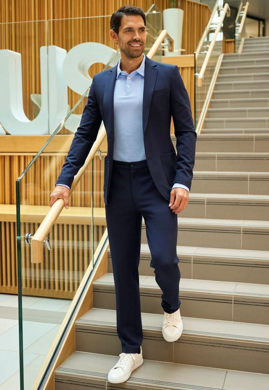 8026: Taurus Mens Jersey Stretch Trouser Mens Trousers Brook Taverner Navy 28" Short