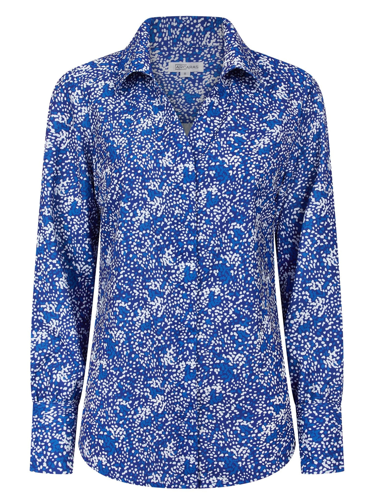 Womens Long Sleeve Blouse with Removable Tie - Blue Scatter Print Blouses Arcaras