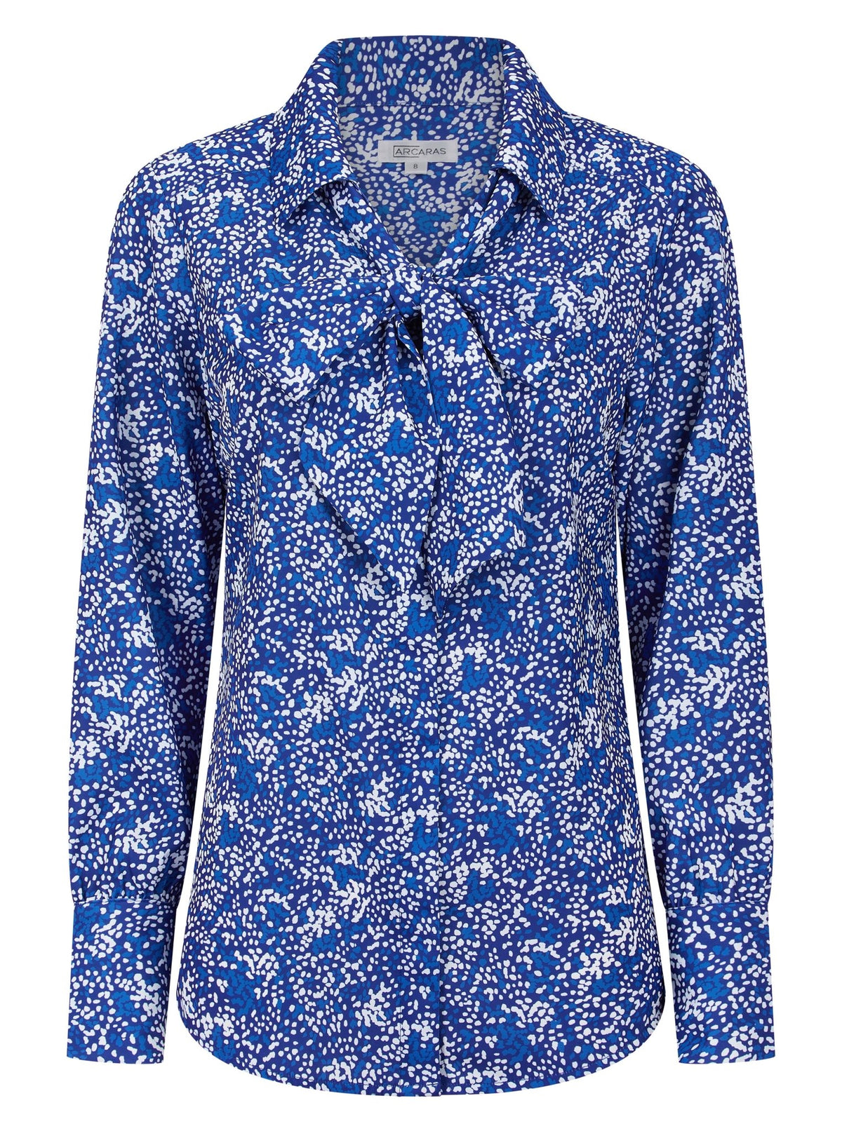 Womens Long Sleeve Blouse with Removable Tie - Blue Scatter Print Blouses Arcaras