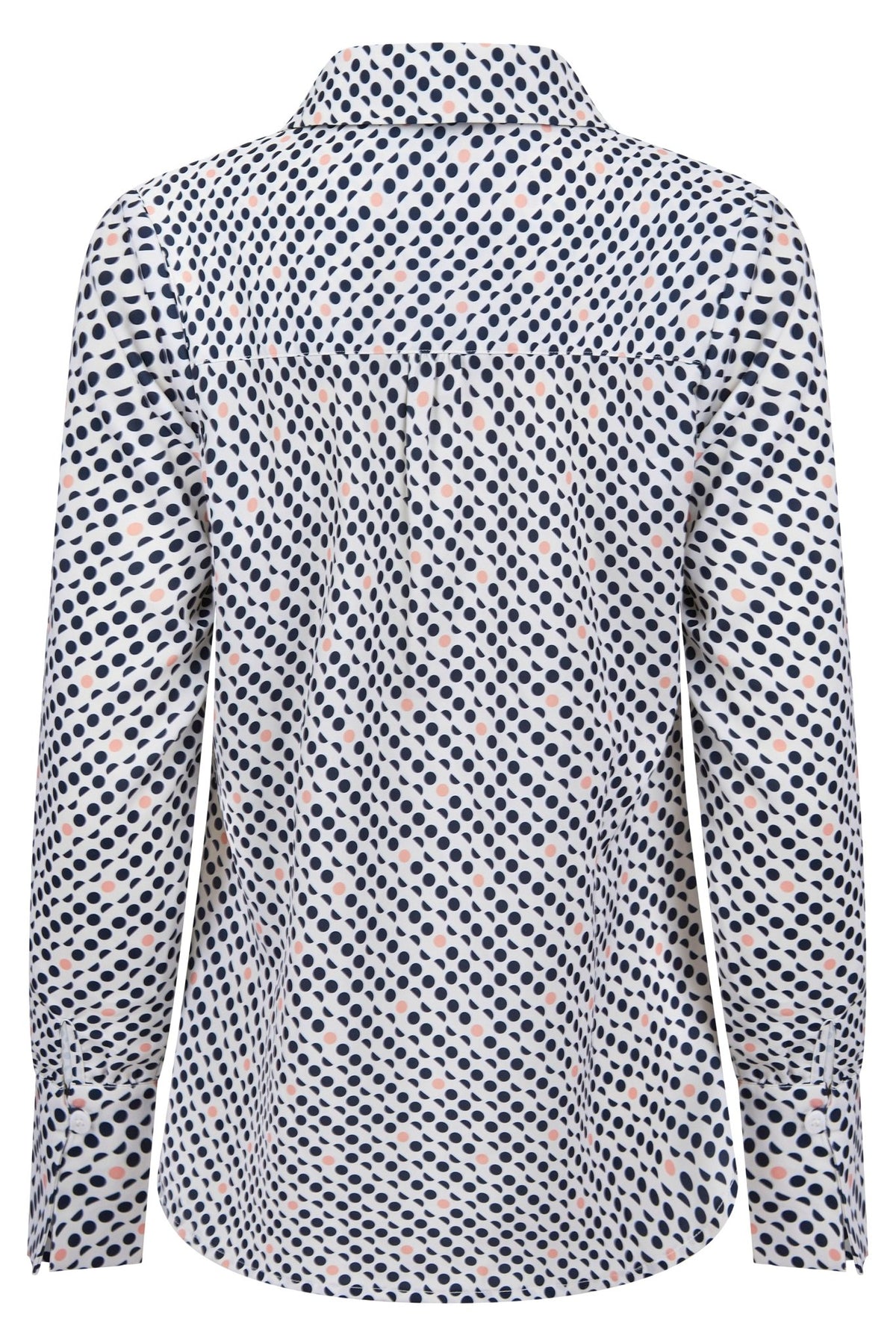 Womens Long Sleeve Blouse with Removable Tie - Pink Spot Print Blouses Arcaras