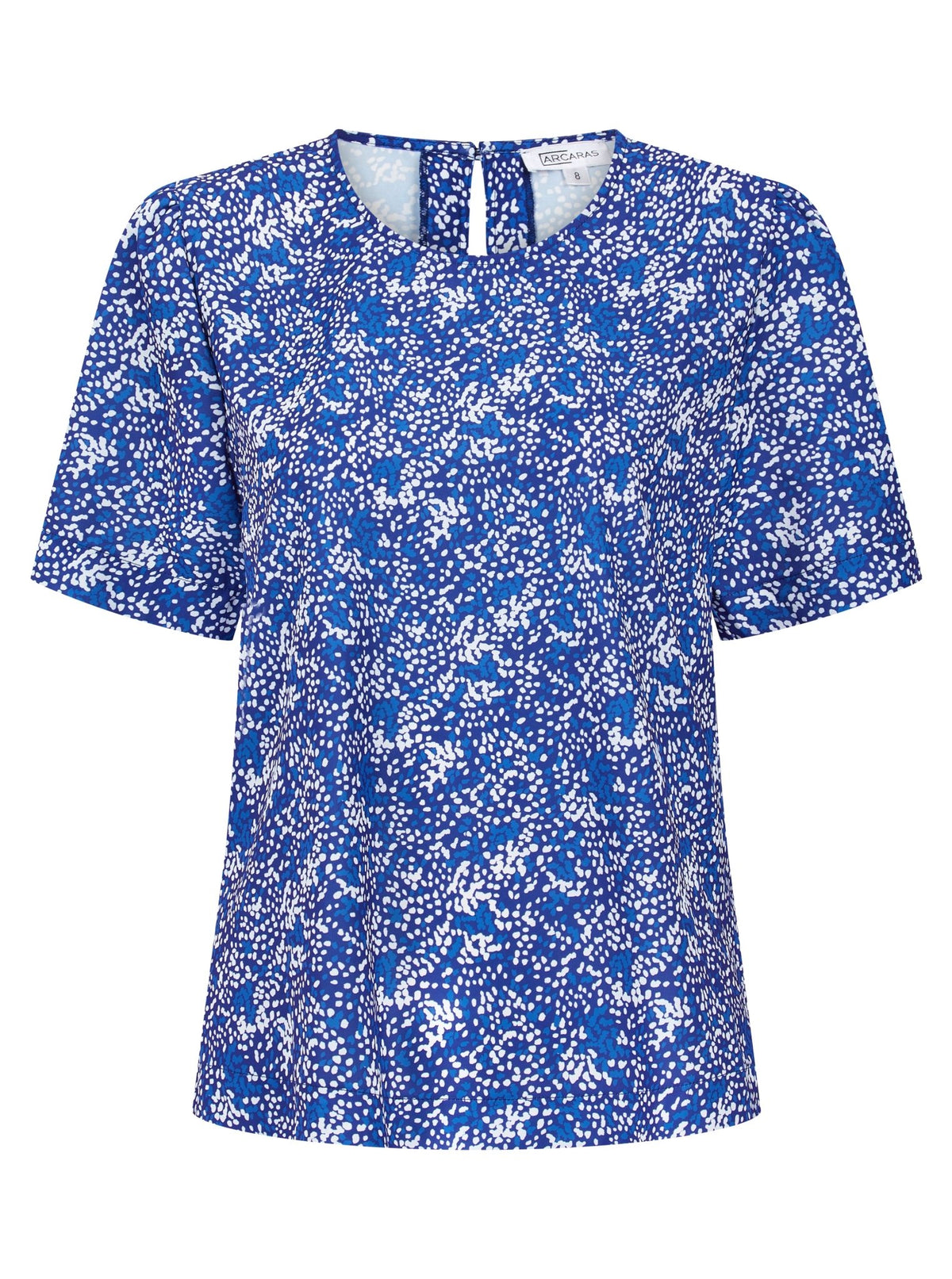 Womens Round Neck Pleat Shoulder Blouse - Blue Scatter Print Blouses Arcaras