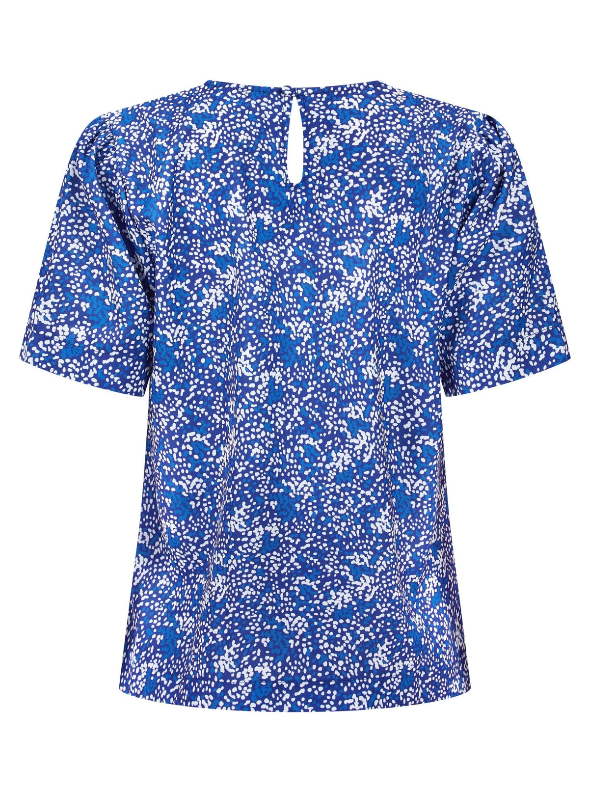Womens Round Neck Pleat Shoulder Blouse - Blue Scatter Print Blouses Arcaras
