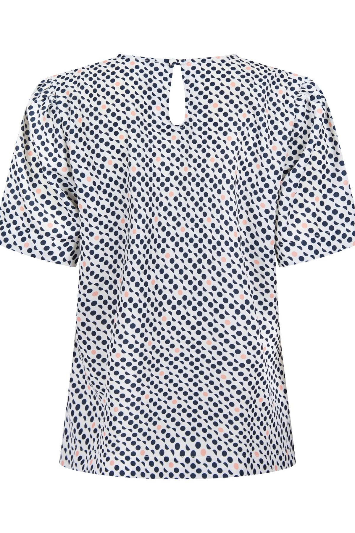 Womens Round Neck Pleat Shoulder Blouse - Pink Spot Print Blouses Arcaras