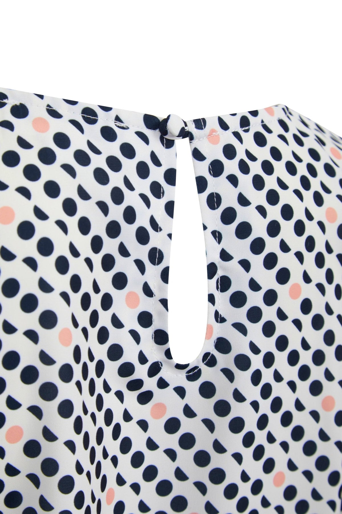 Womens Round Neck Pleat Shoulder Blouse - Pink Spot Print Blouses Arcaras