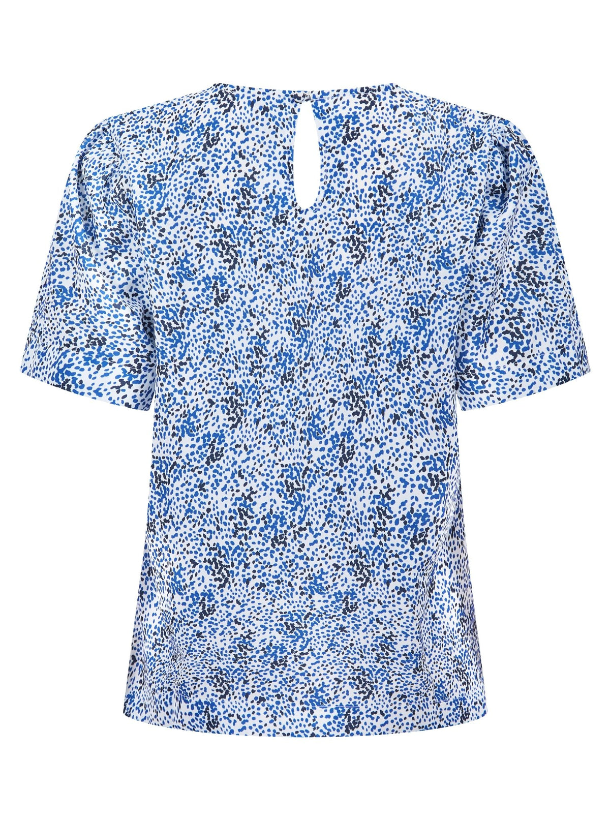 Womens Round Neck Pleat Shoulder Blouse - White Scatter Print Blouses Arcaras