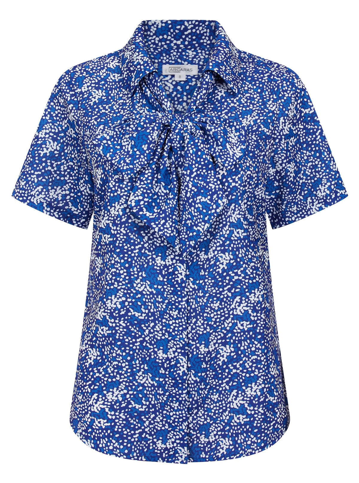 Womens Short Sleeve Blouse with Removable Tie - Blue Scatter Print Blouses Arcaras