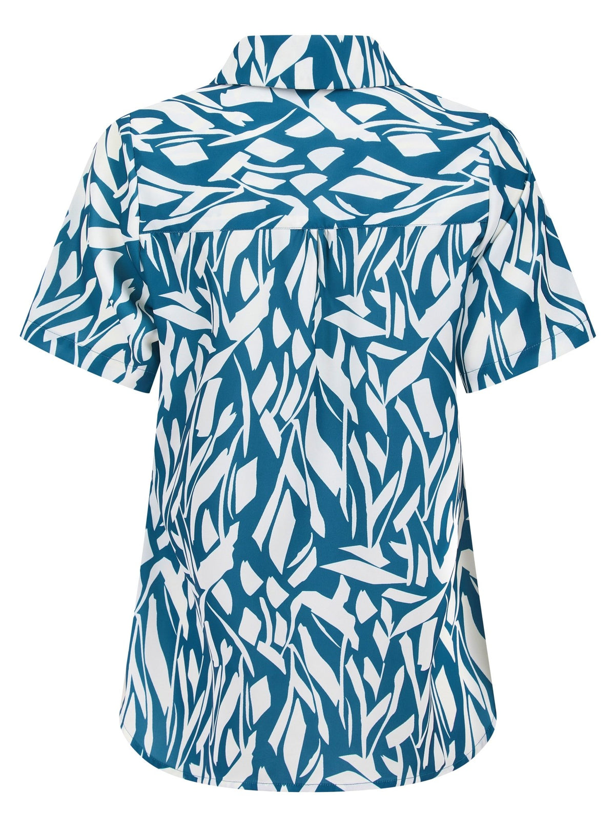 Womens Short Sleeve Blouse with Removable Tie - Teal Abstract Print Blouses Arcaras