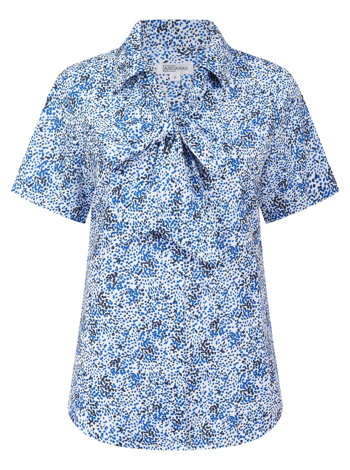Womens Short Sleeve Blouse with Removable Tie - White Scatter Print Blouses Arcaras