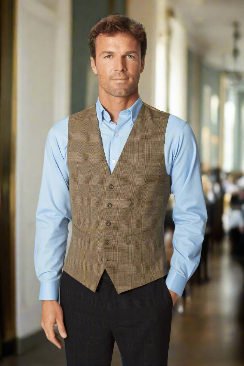 1726: Emilio Mens Check Pattern Waistcoat Mens Waistcoat Brook Taverner Green Check Small