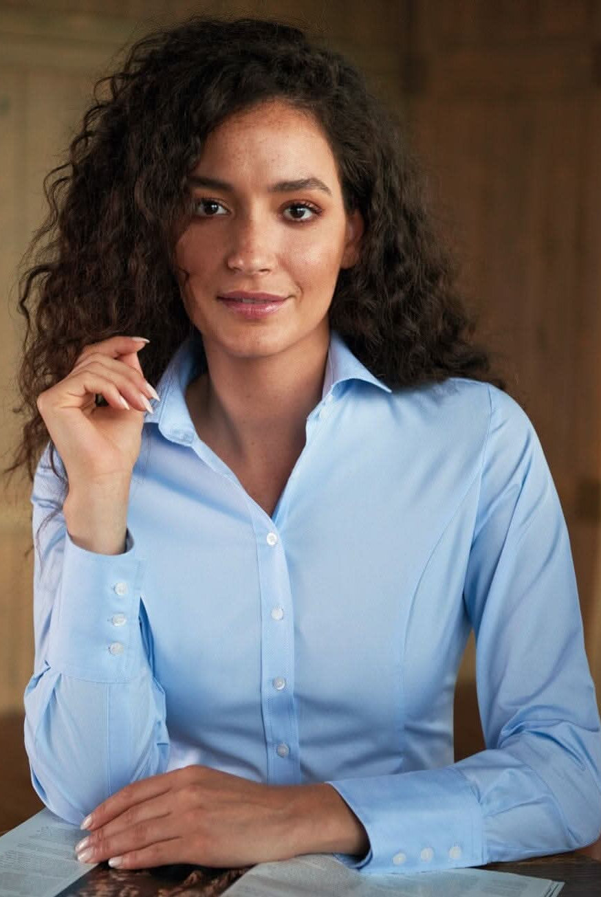 Treviso Ladies Cotton Poplin Blouse Womens Long Sleeve Shirts Brook Taverner