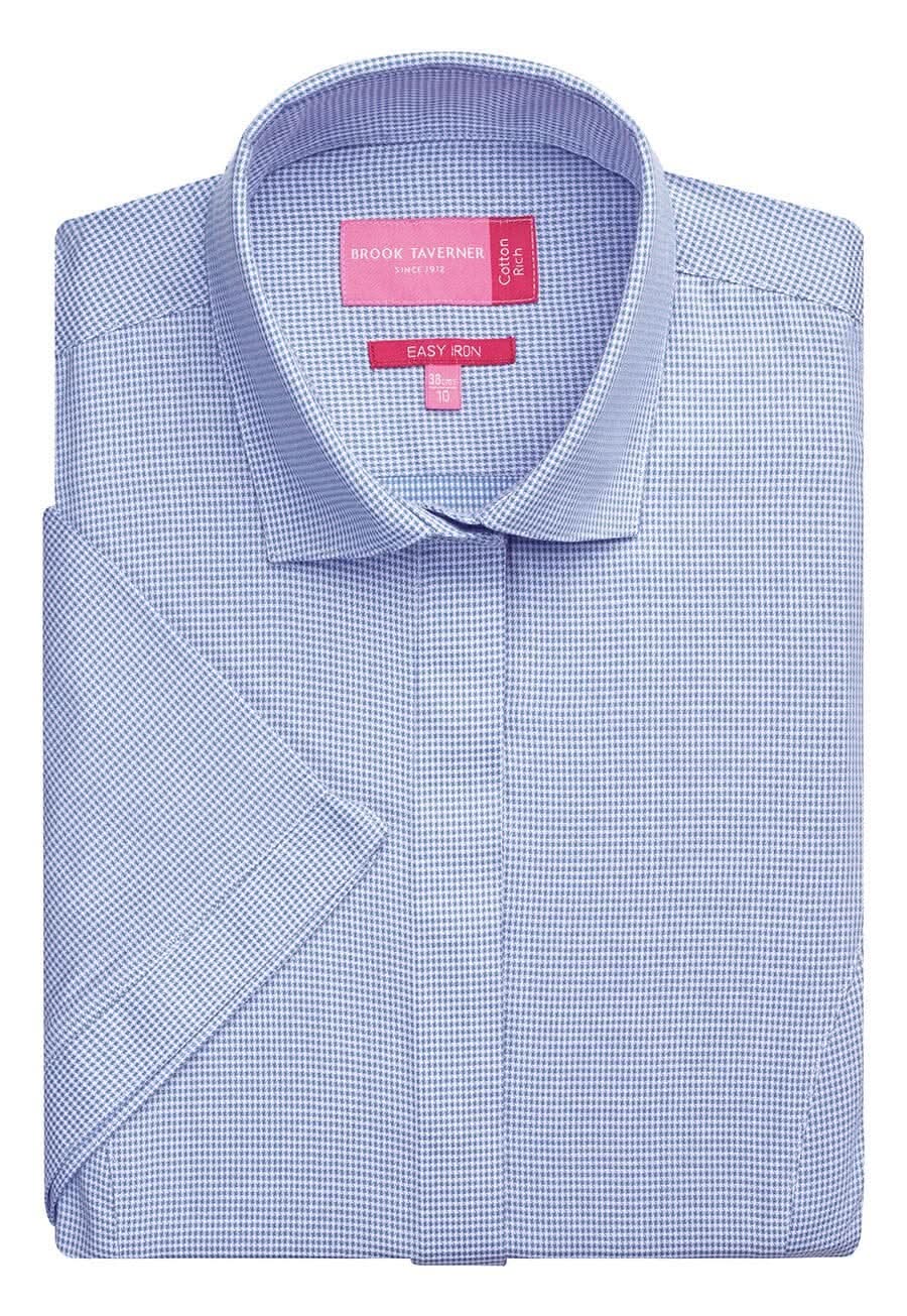 Napoli Ladies Blouse Womens Short Sleeve Shirts Brook Taverner Blue Houndstooth 6