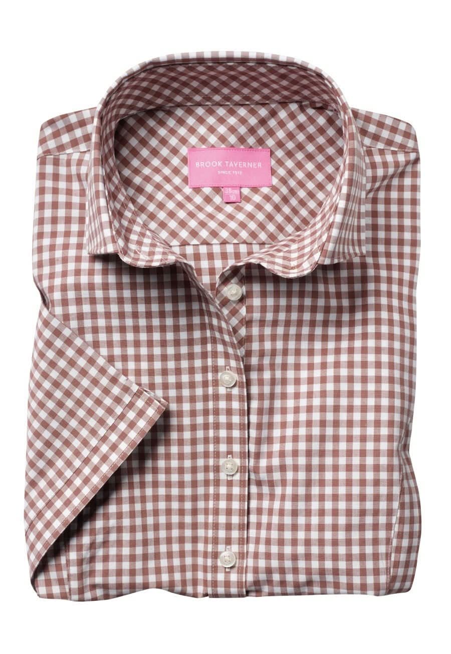Tulsa Ladies Gingham Shirt Womens Short Sleeve Shirts Brook Taverner Brown 6