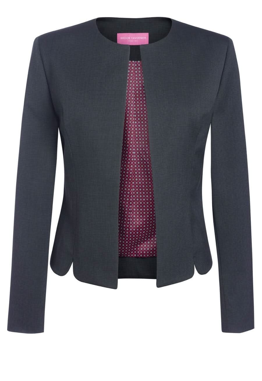 Vega Ladies Collarless Suit Jacket Ladies Suit Jacket Brook Taverner Charcoal Pindot 6 Regular