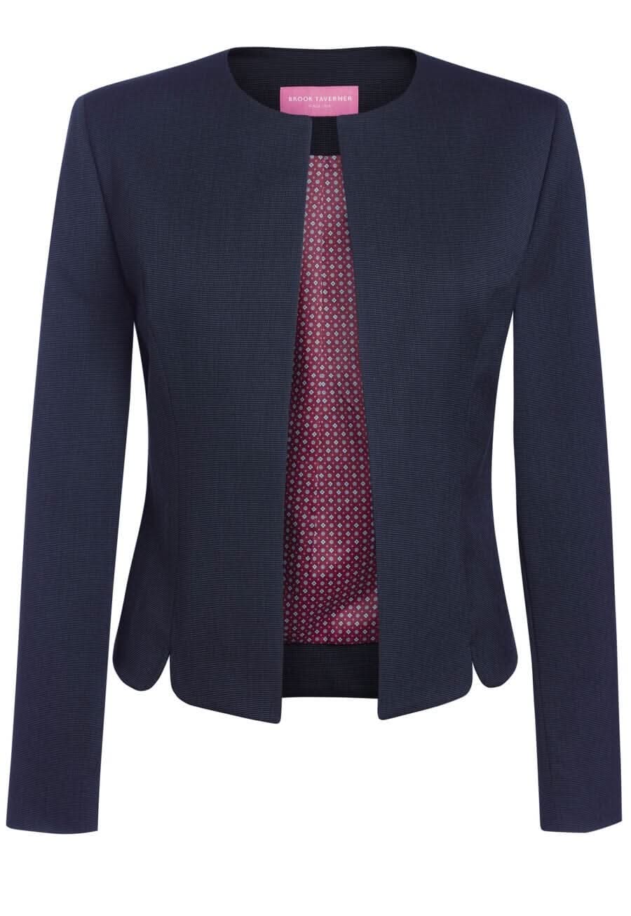 Vega Ladies Collarless Suit Jacket Ladies Suit Jacket Brook Taverner Navy Pindot 6 Regular