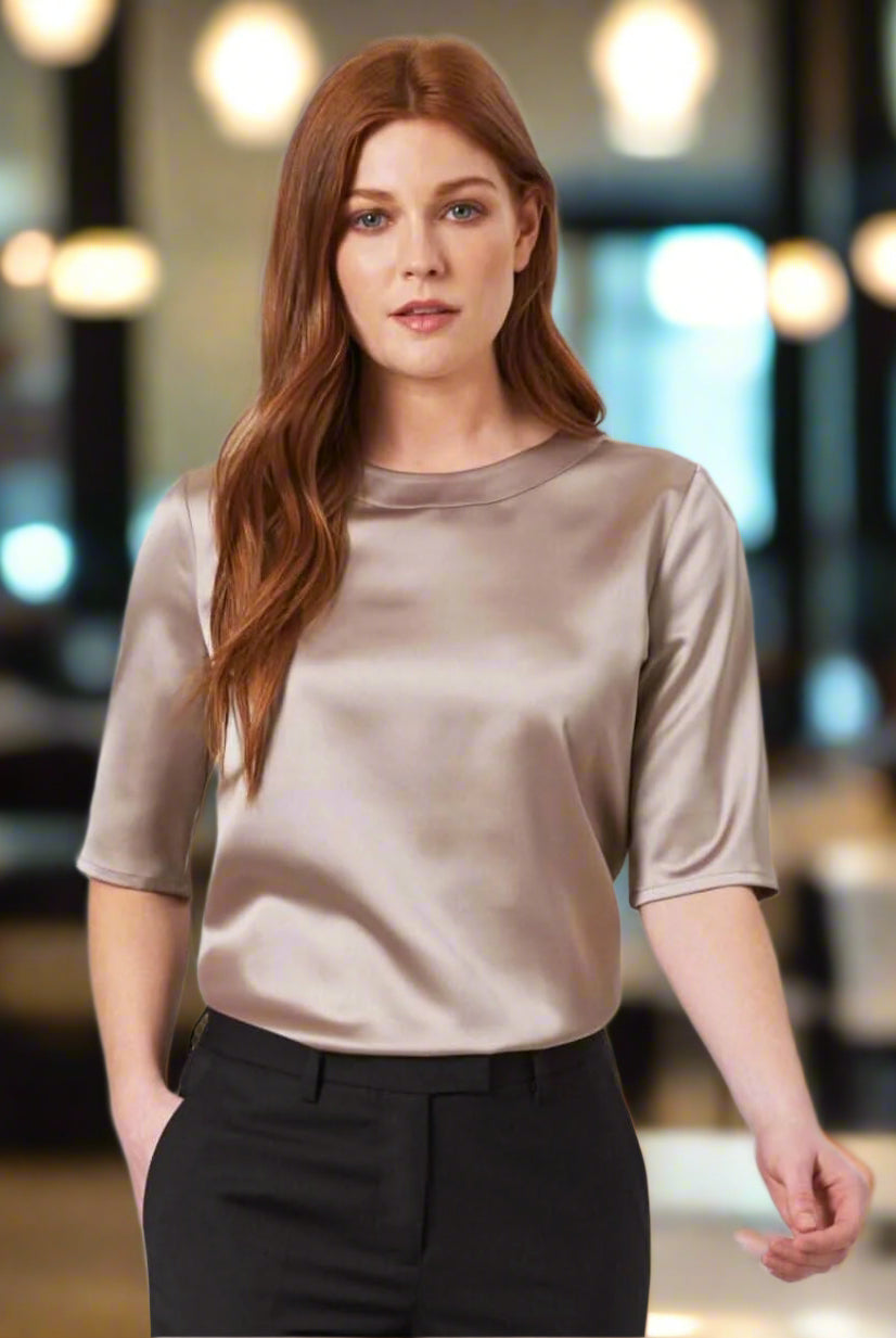 Ravenna Ladies Satin Blouse Blouses Brook Taverner Taupe 6
