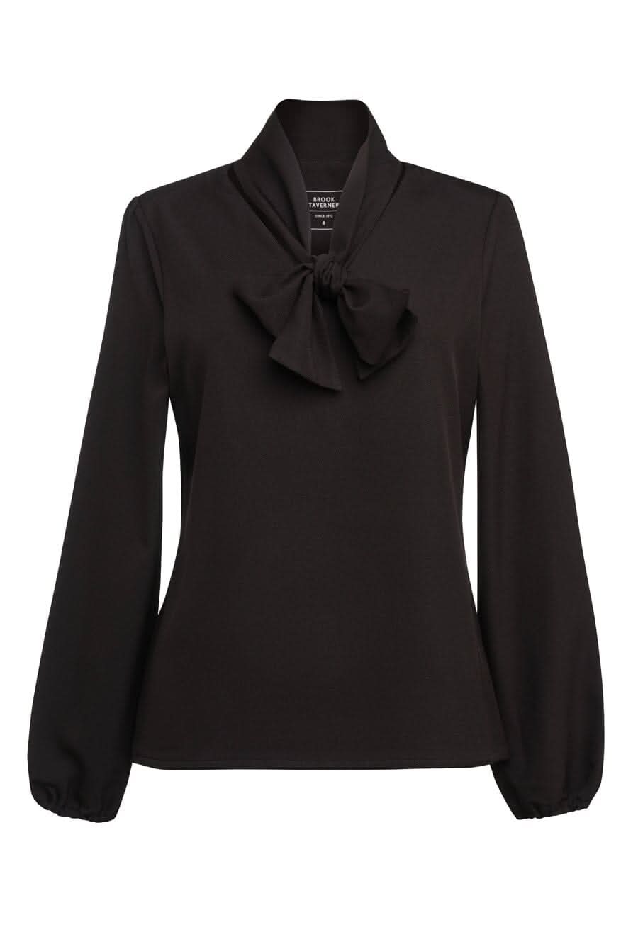 Andria Ladies Tie Neck Blouse Blouses Brook Taverner Black 6