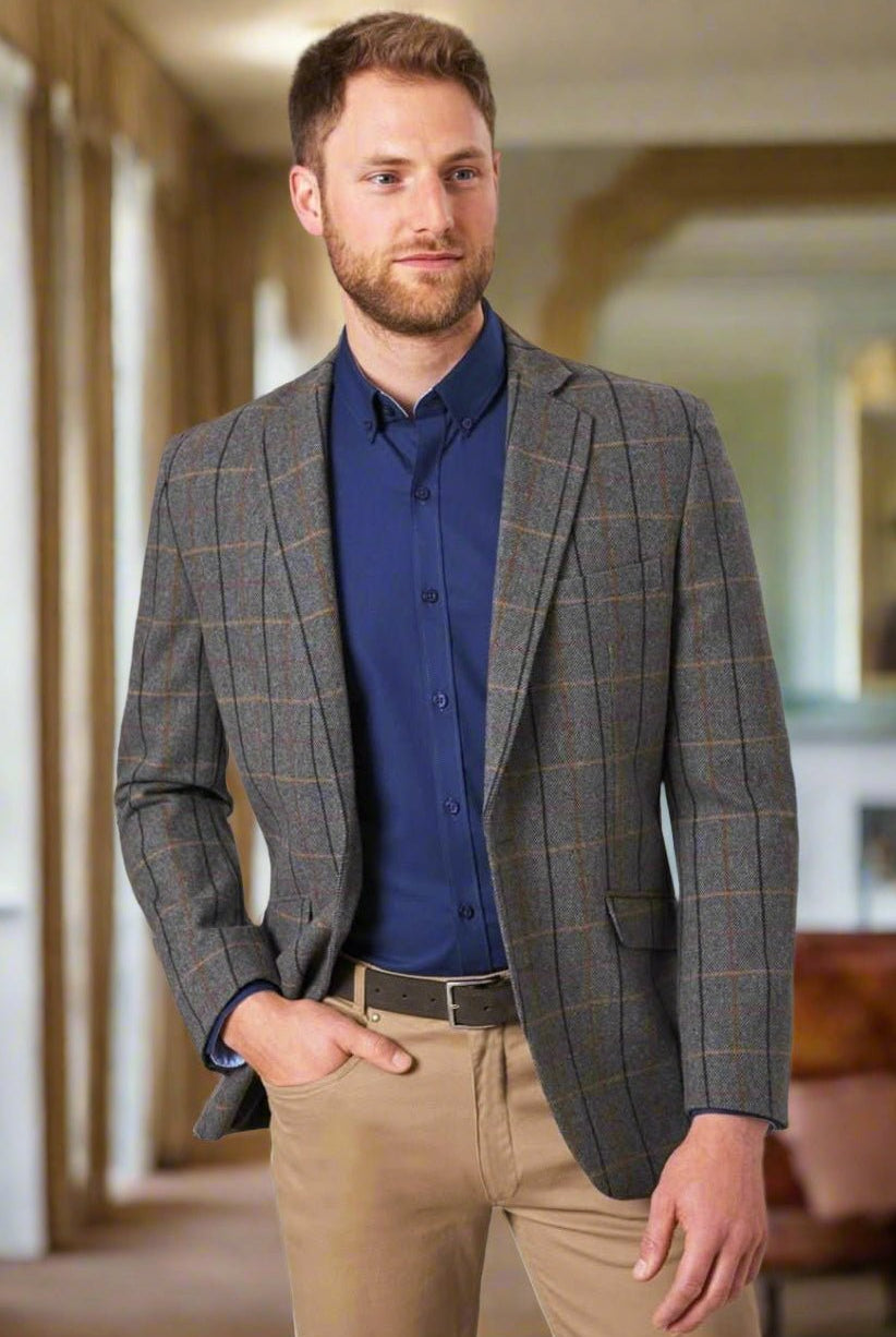 3836: Quebec Mens Tweed Jacket Mens Suit Jacket Brook Taverner Grey/Brown 36 Short