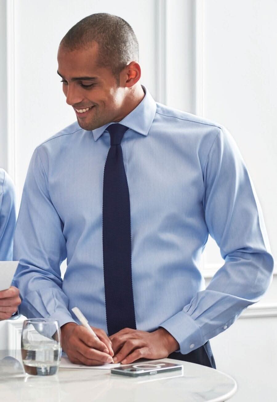 Palermo Mens Slim Fit Shirt Mens Long Sleeve Shirts Brook Taverner Blue Herringbone 14.5"