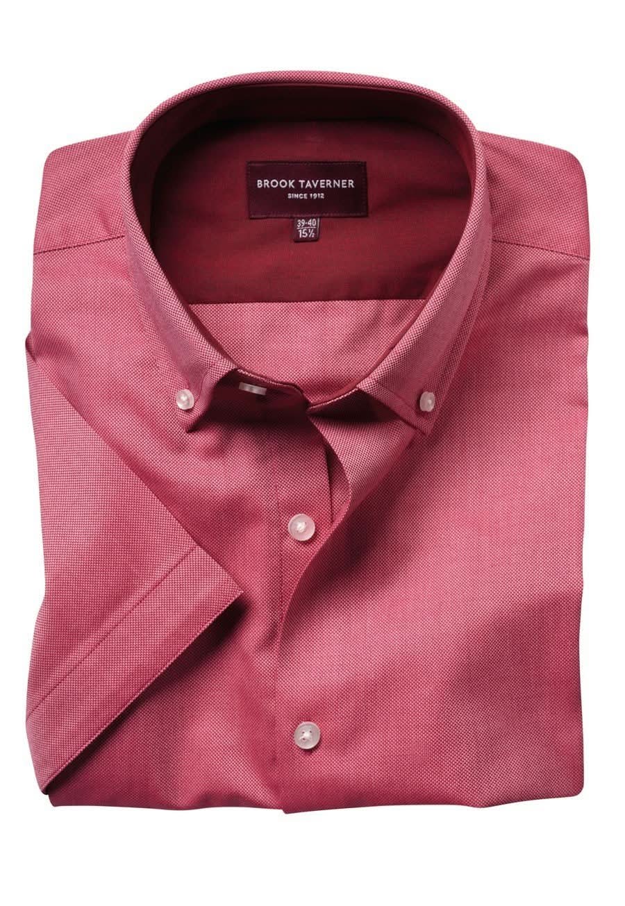 Calgary Mens Short Sleeve Oxford Shirt Mens Short Sleeve Shirts Brook Taverner Red 14.5"