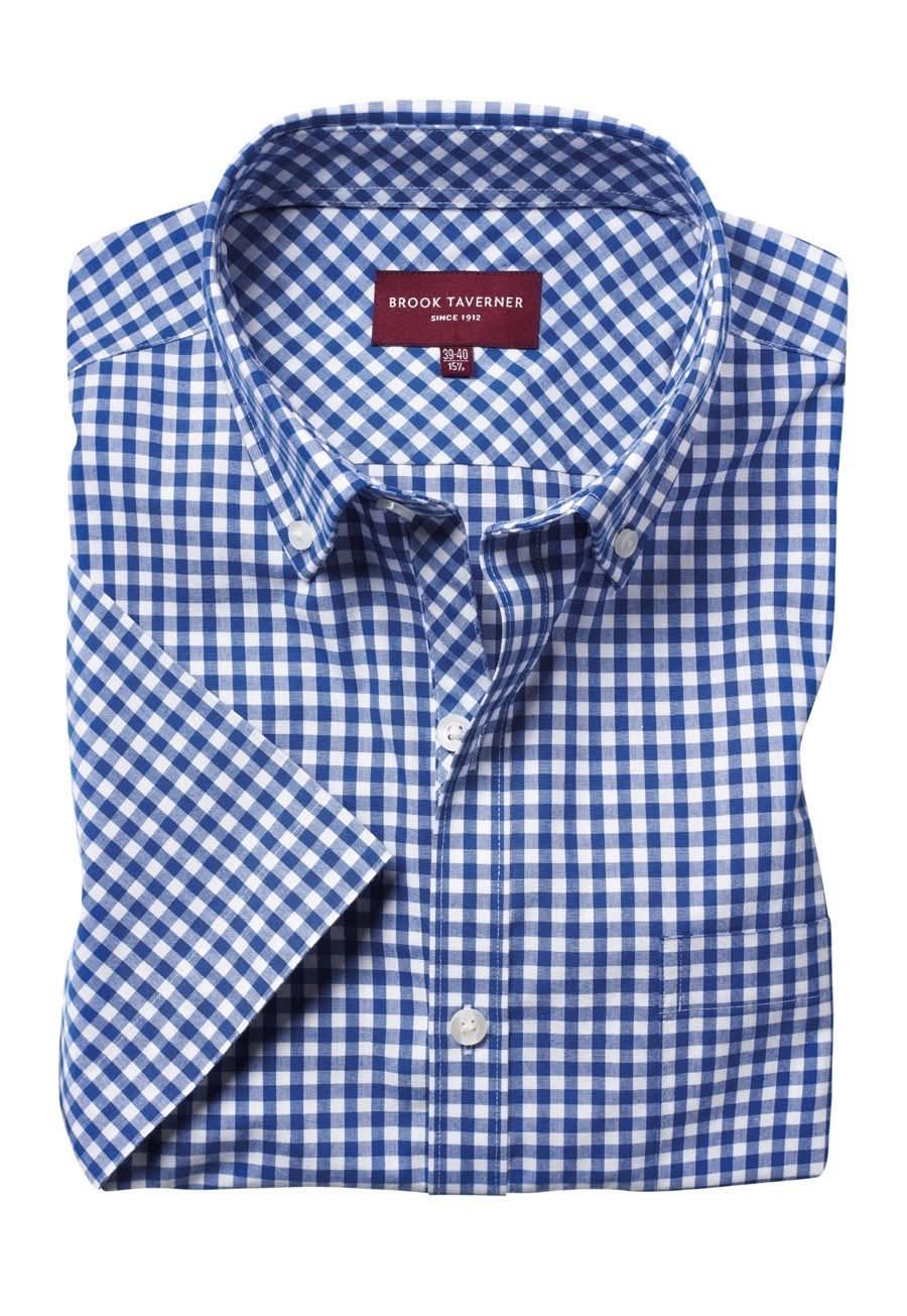 Portland Mens Gingham Shirt Mens Short Sleeve Shirts Brook Taverner Blue 14"