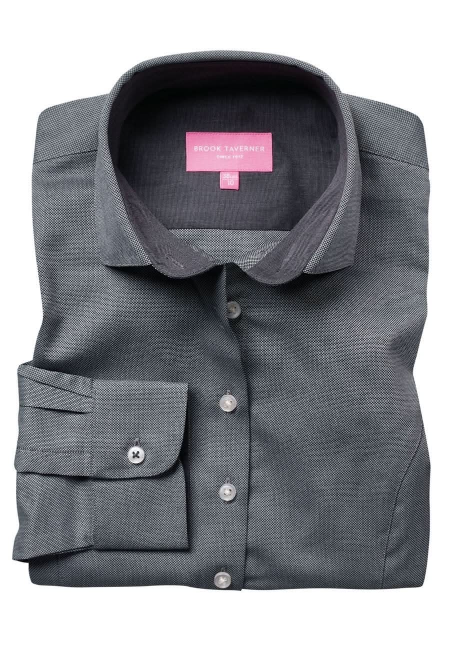 Aspen Tailored Fit Ladies Oxford Shirt Womens Long Sleeve Shirts Brook Taverner Grey 6