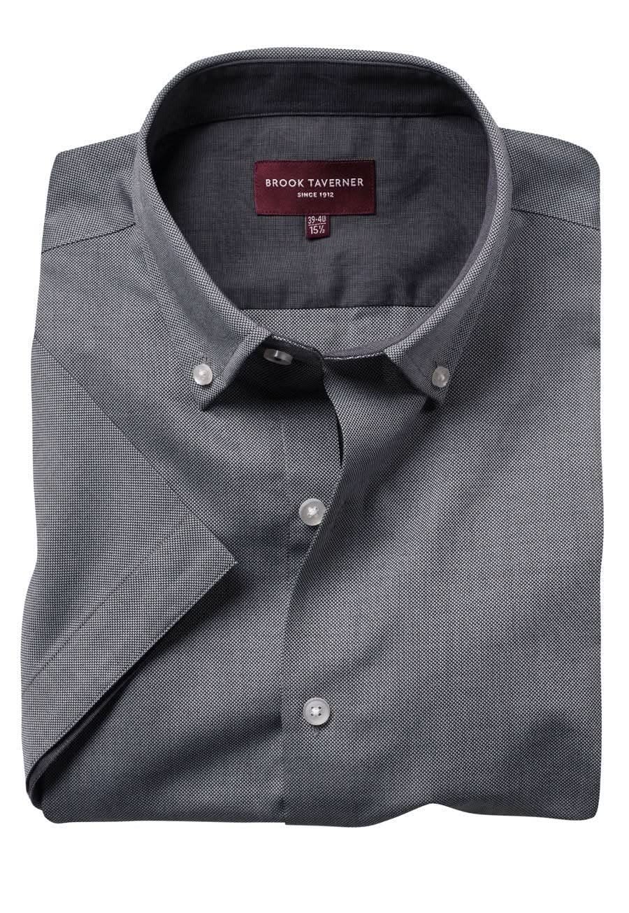 Calgary Mens Short Sleeve Oxford Shirt Mens Short Sleeve Shirts Brook Taverner Grey 14.5"