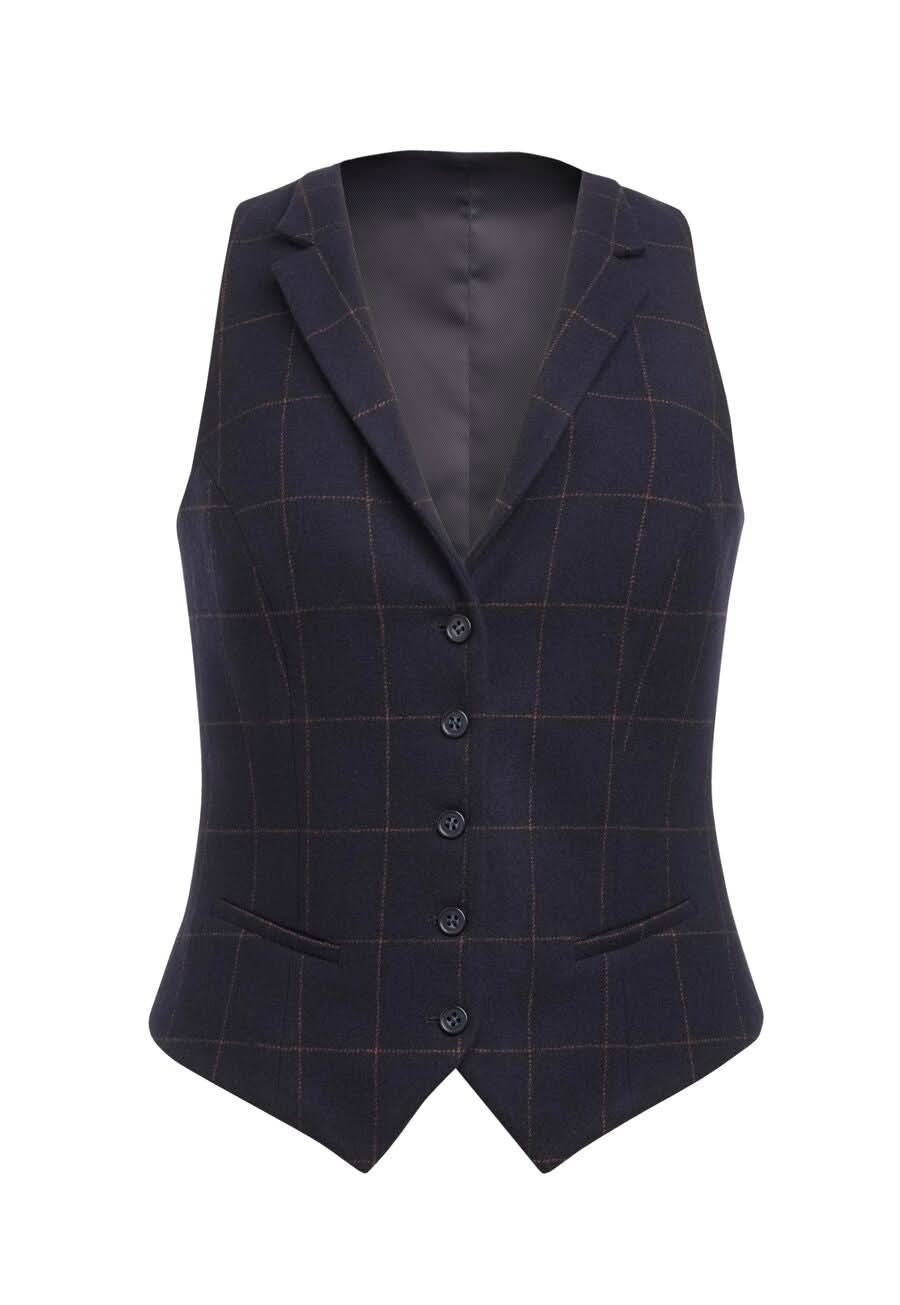 Greenville Women's Tweed Waistcoat Ladies Waistcoat Brook Taverner Navy Check XS