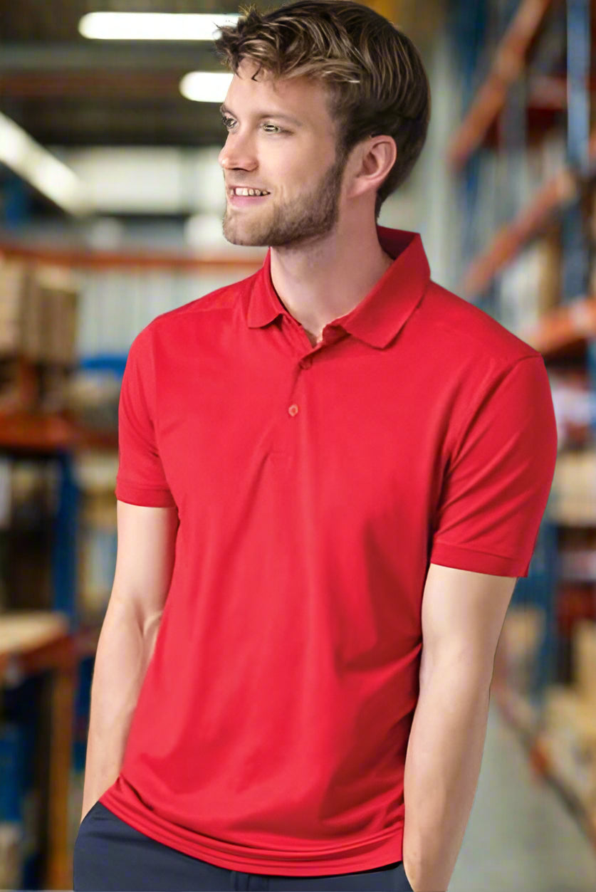 HB460: Mens Slim Fit Stretch Wicking Polo Mens Polos Henbury Red S