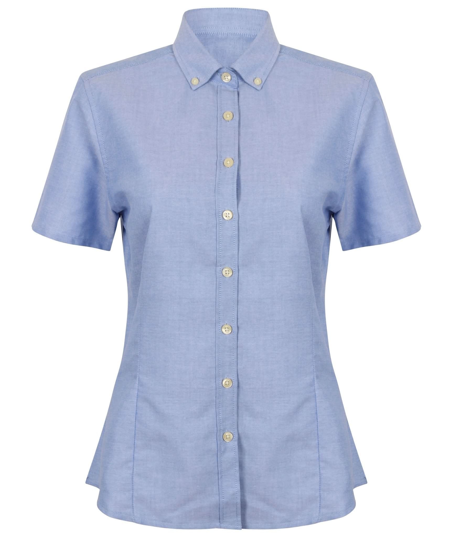 HB518: Modern Ladies Short Sleeve Oxford Shirt Womens Short Sleeve Shirts Henbury Blue XS