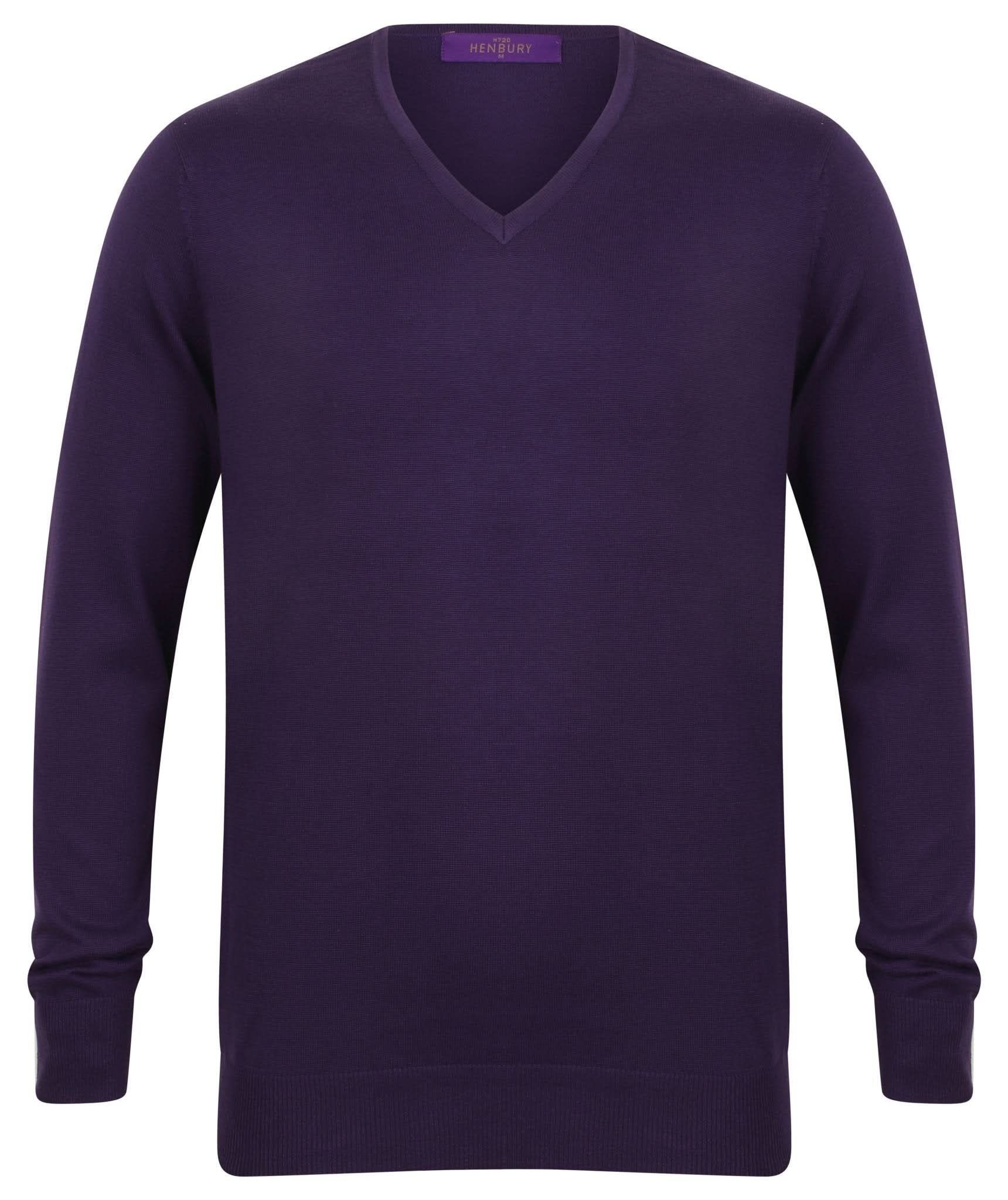 HB720: Mens V-Neck Jumper Mens Knitwear Henbury Purple 2XS
