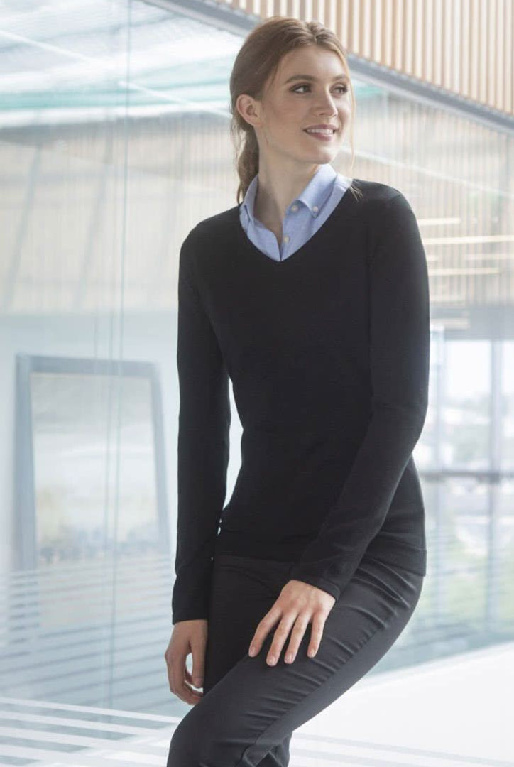 HB721: Ladies V-Neck Jumper Womens Knitwear Henbury