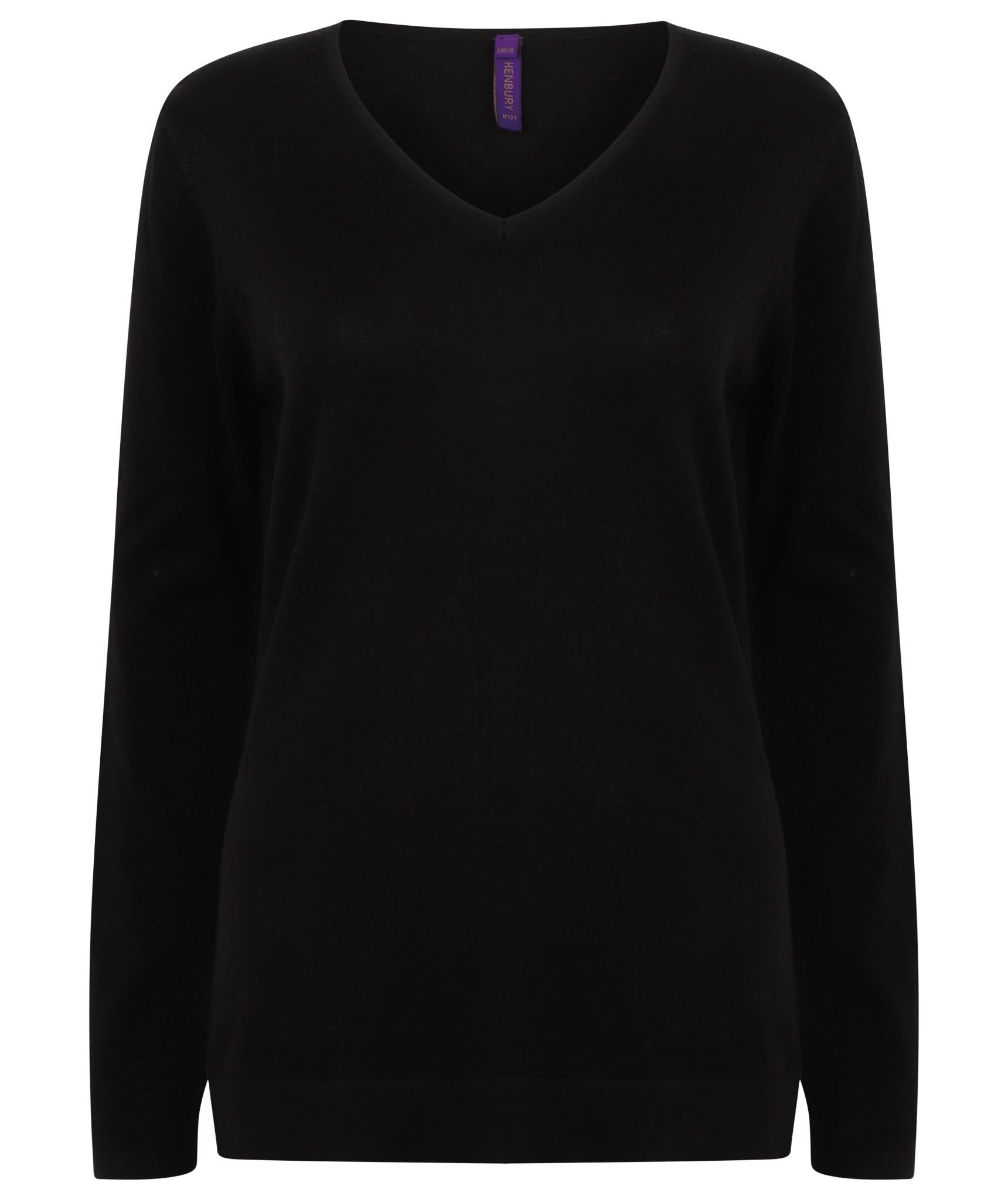 HB721: Ladies V-Neck Jumper Womens Knitwear Henbury Black 2XS