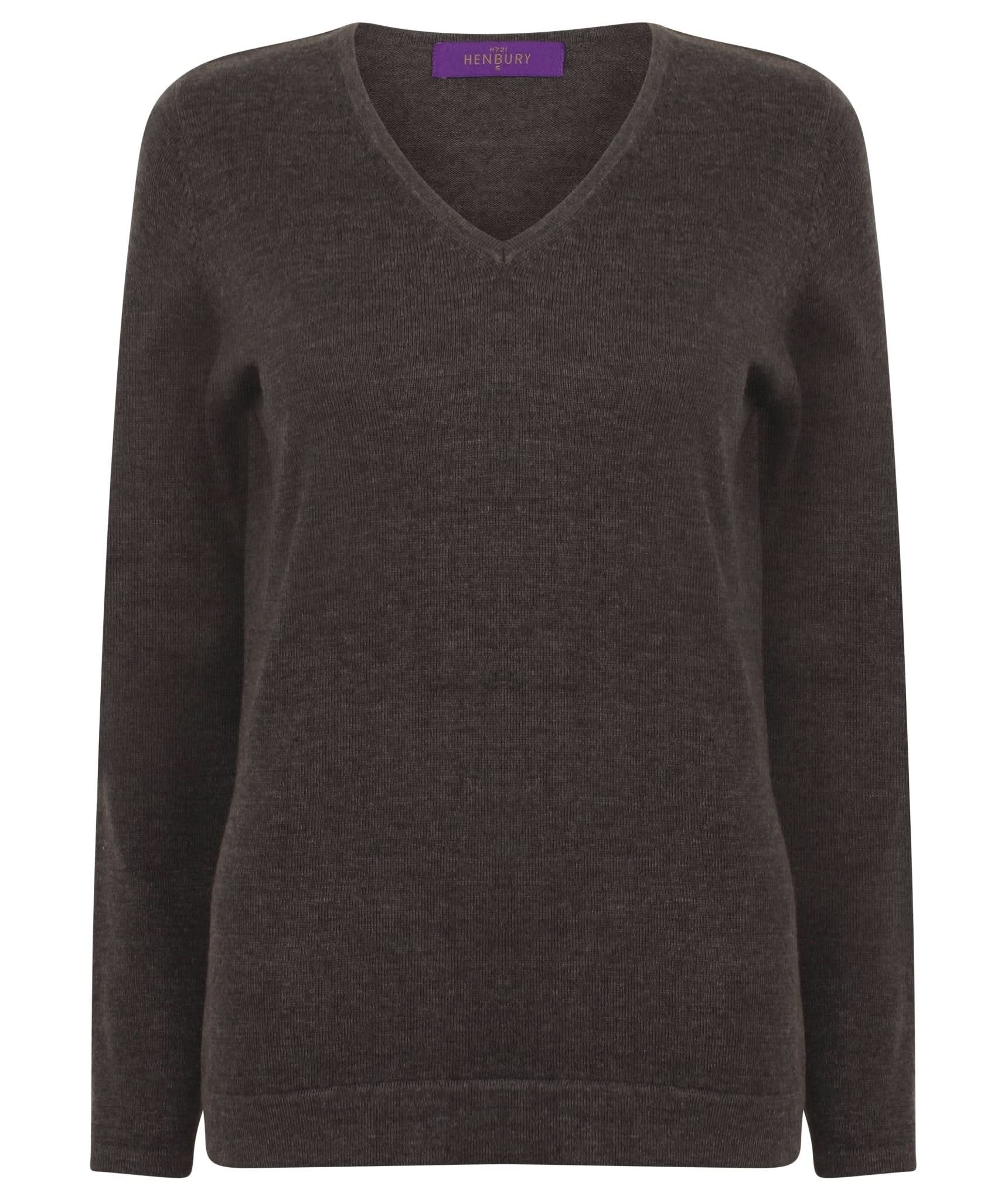 HB721: Ladies V-Neck Jumper Womens Knitwear Henbury Grey Marl 2XS