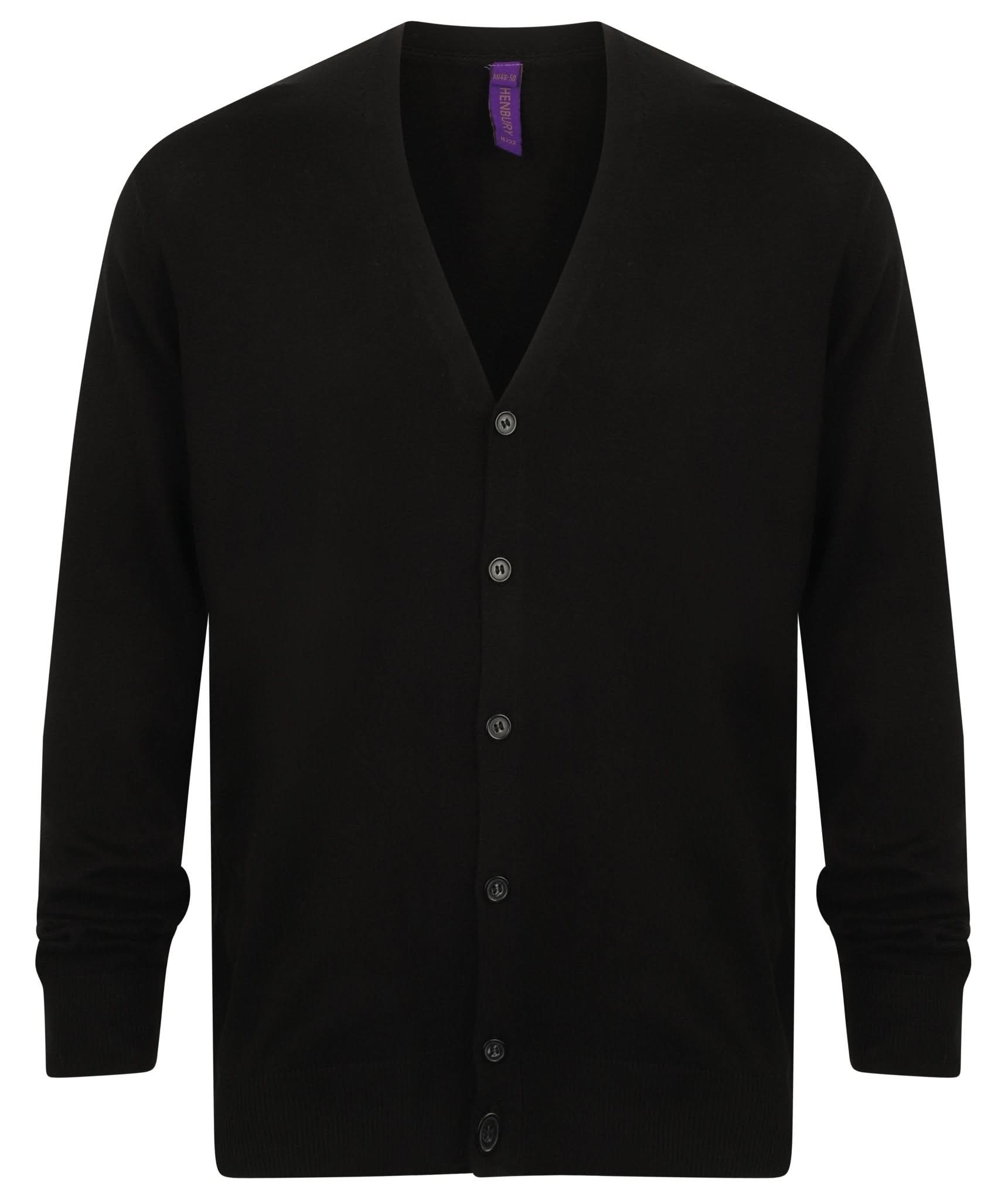 HB722: Mens V-Neck Cardigan Mens Knitwear Henbury Black XS