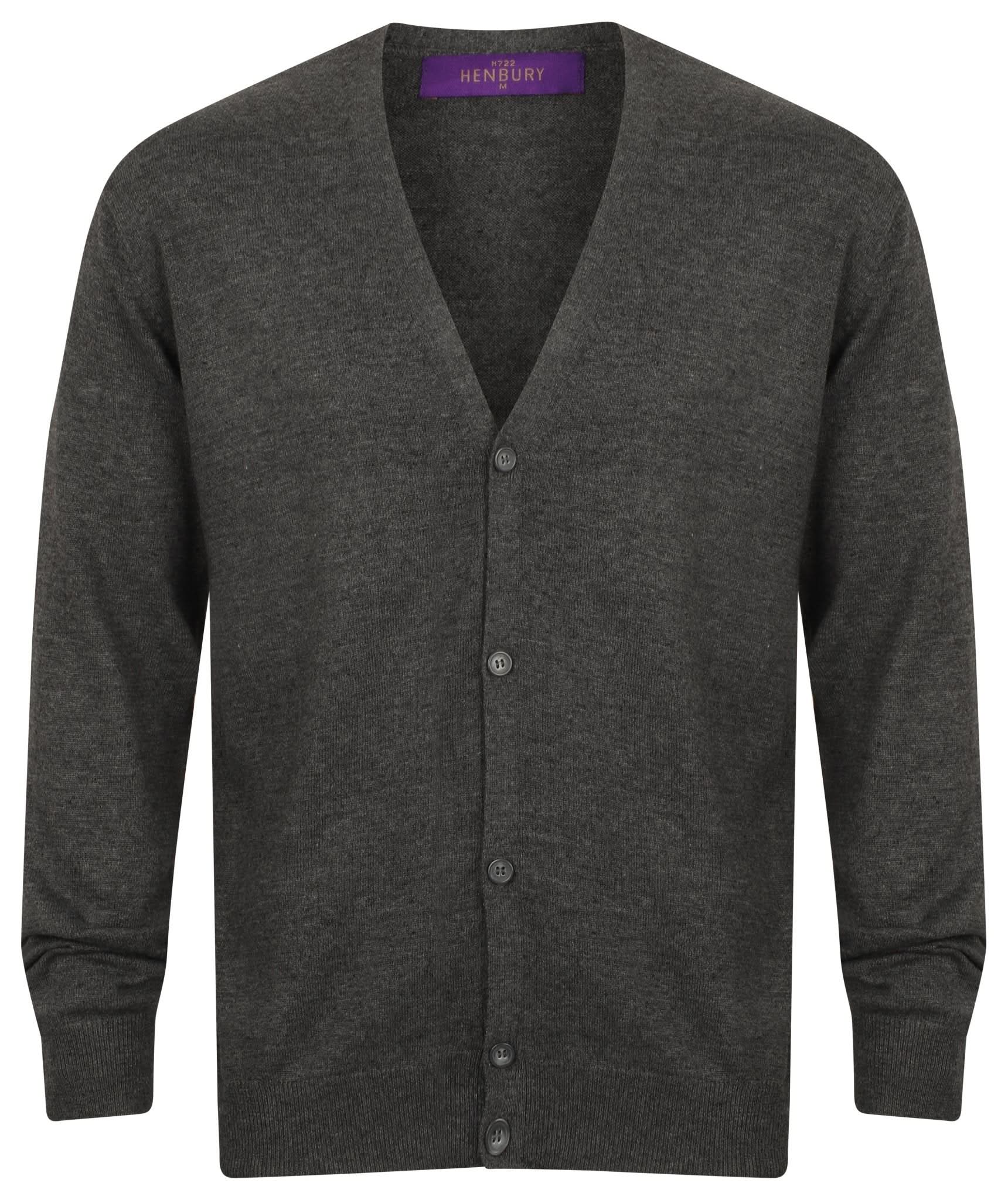 HB722: Mens V-Neck Cardigan Mens Knitwear Henbury Grey Marl XS