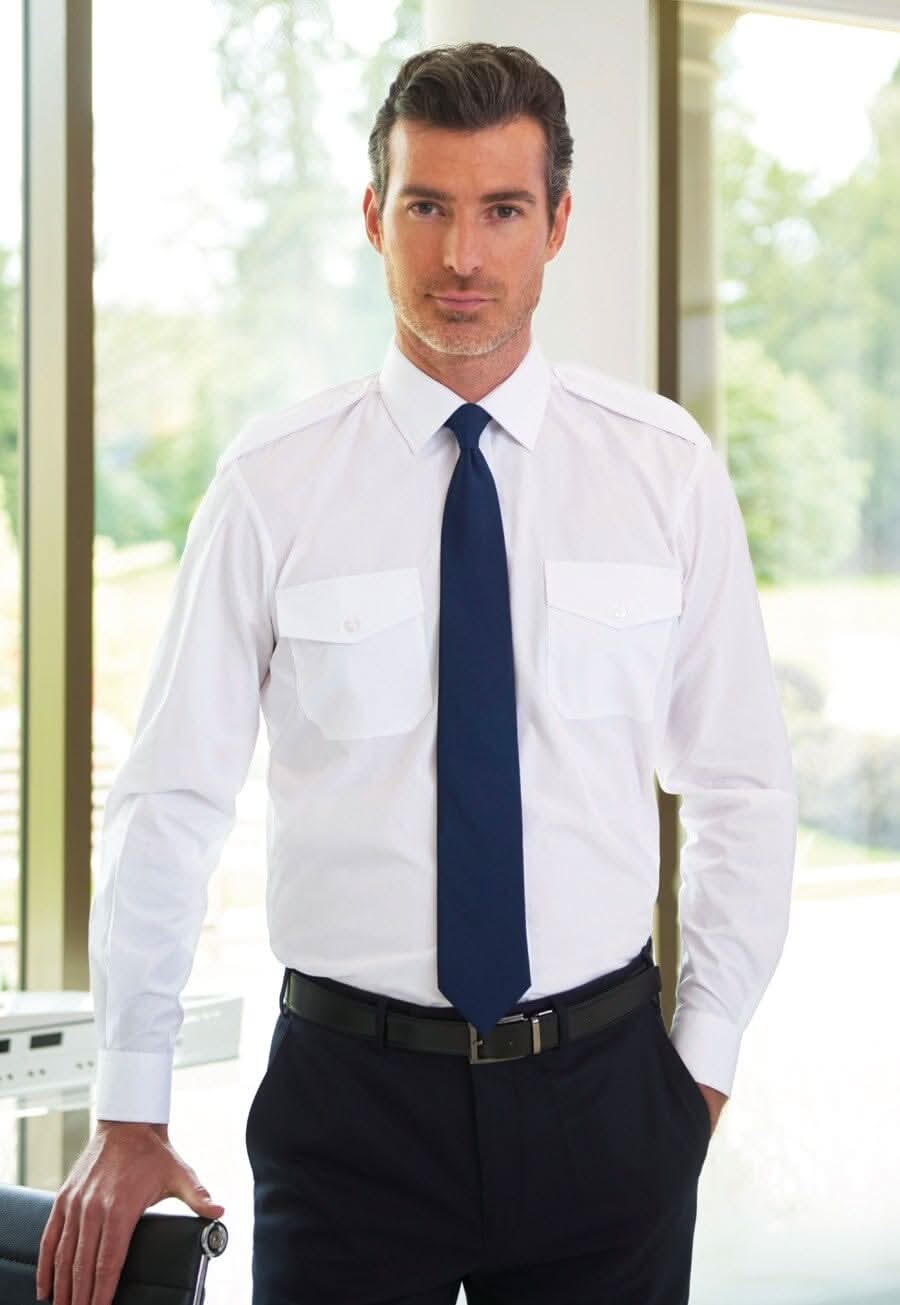 Hermes Mens Classic Fit Pilot Shirt Mens Long Sleeve Shirts Brook Taverner White 14.5"