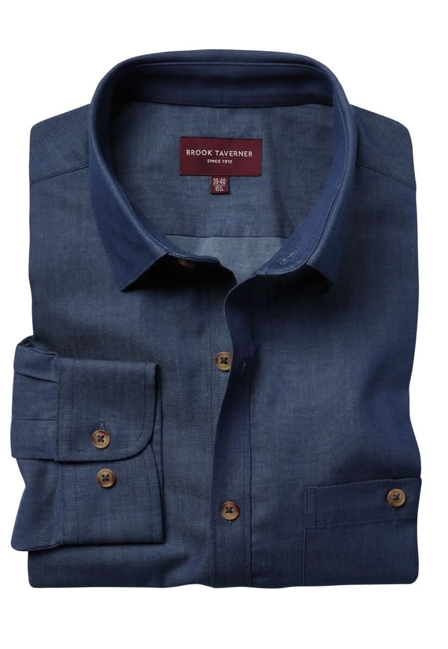 Jasper Mens Chambray Shirt Mens Long Sleeve Shirts Brook Taverner Denim 14"