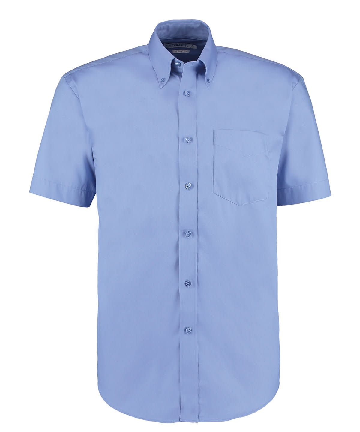 KK109: Men Short Sleeve Oxford Shirt Mens Short Sleeve Shirts Kustom Kit Mid Blue 14.5