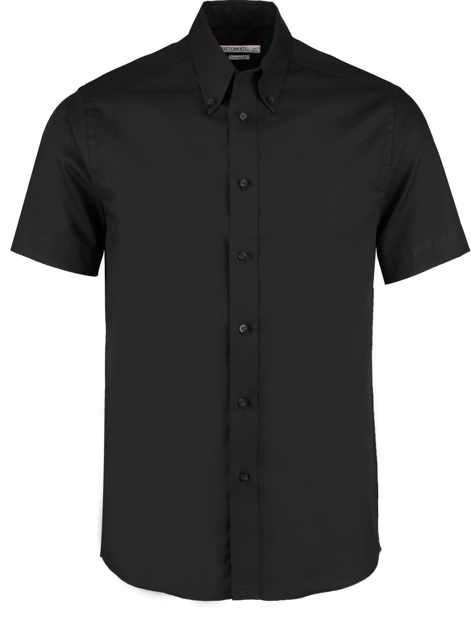 KK187: Short Premium Oxford Shirt Mens Short Sleeve Shirts Kustom Kit Black 14.5"