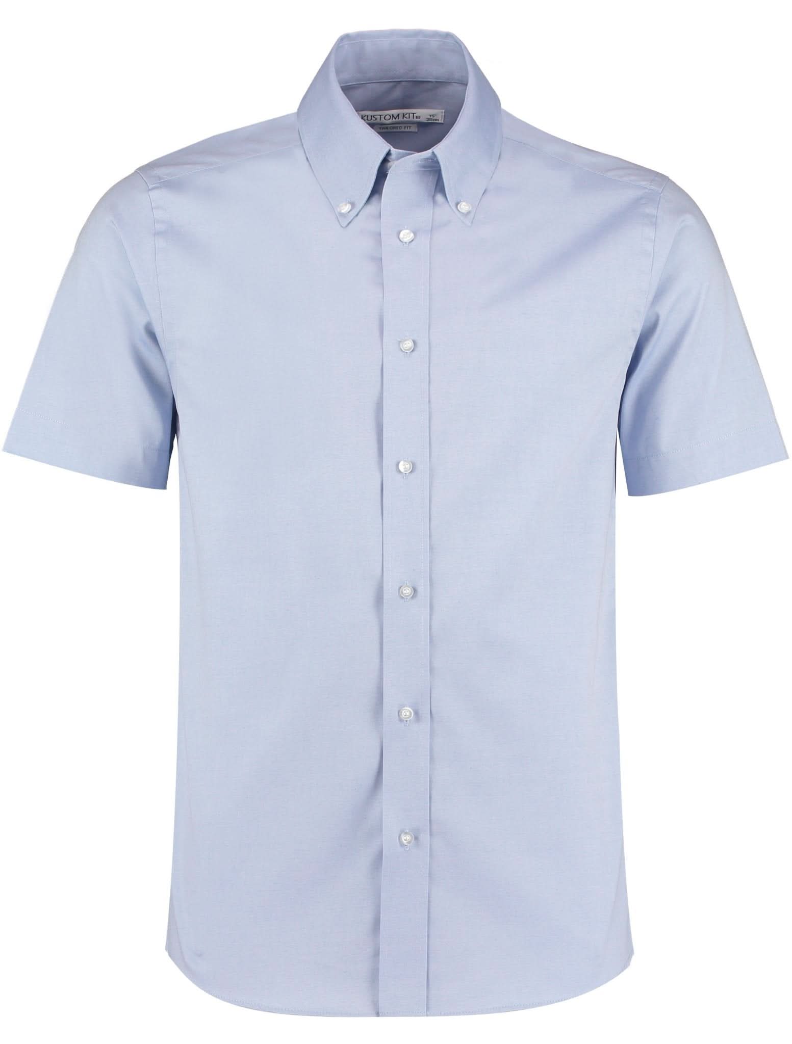 KK187: Short Premium Oxford Shirt Mens Short Sleeve Shirts Kustom Kit Light Blue 14.5"