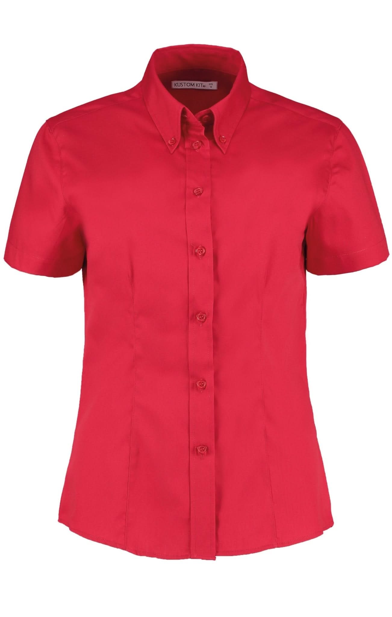 KK701: Ladies Oxford Shirt Womens Short Sleeve Shirts Kustom Kit Red 8