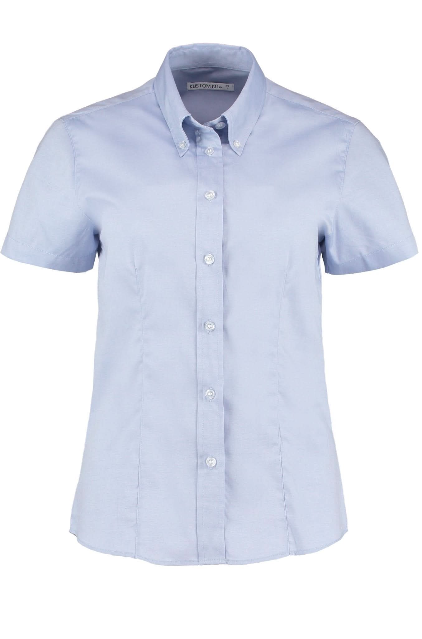 KK701: Ladies Oxford Shirt Womens Short Sleeve Shirts Kustom Kit Light Blue 6