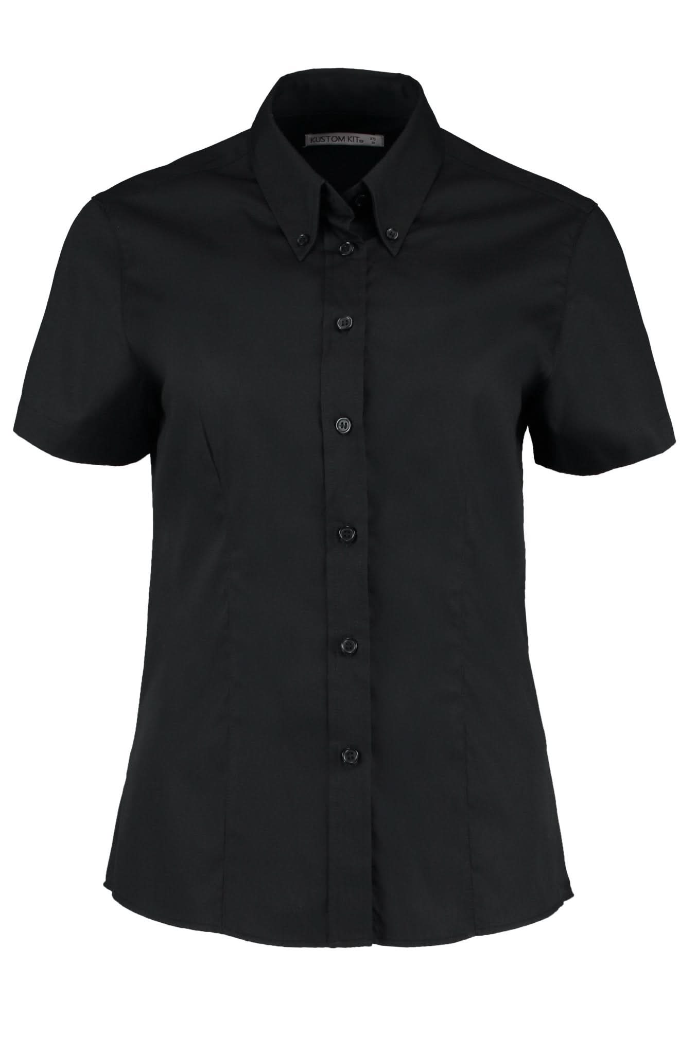 KK701: Ladies Oxford Shirt Womens Short Sleeve Shirts Kustom Kit Black 6