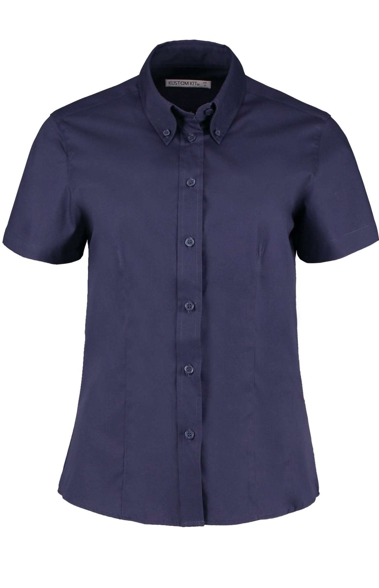 KK701: Ladies Oxford Shirt Womens Short Sleeve Shirts Kustom Kit Midnight Navy 8